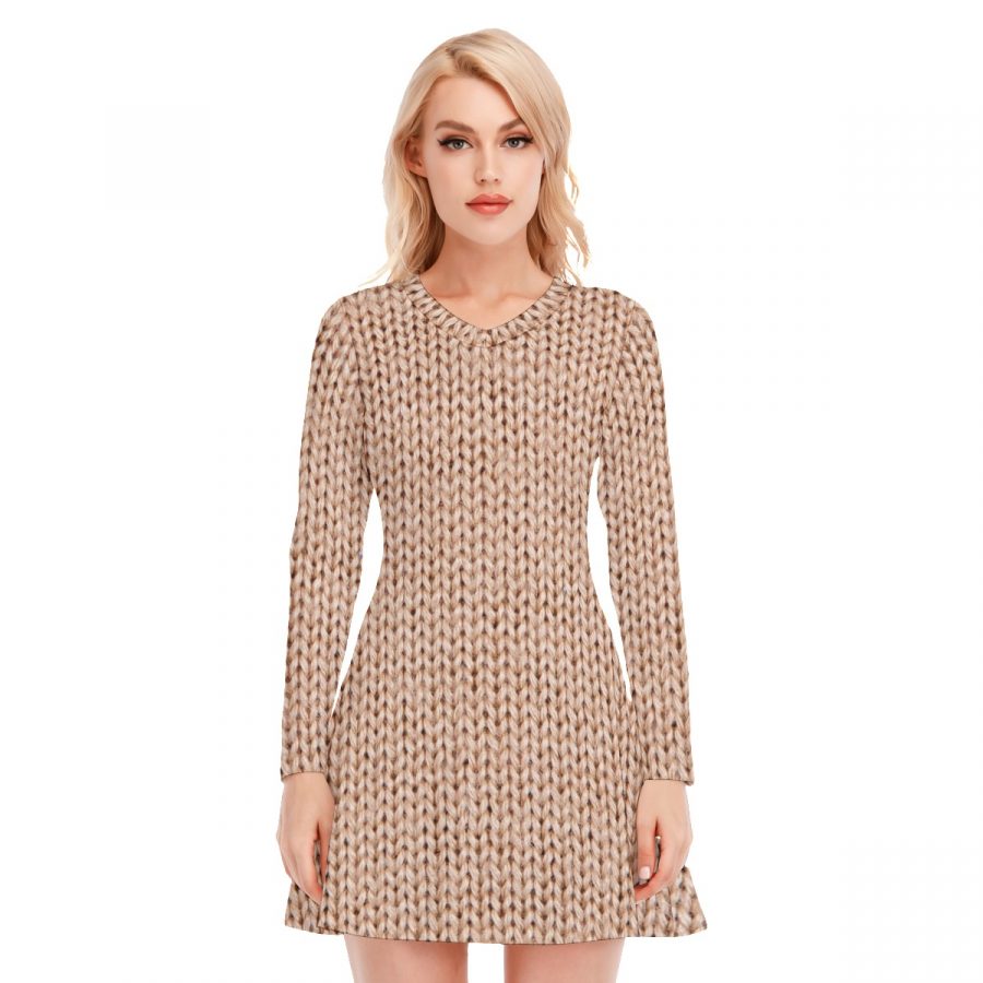 All-Over Print Women's V-neck Long Sleeve Dress