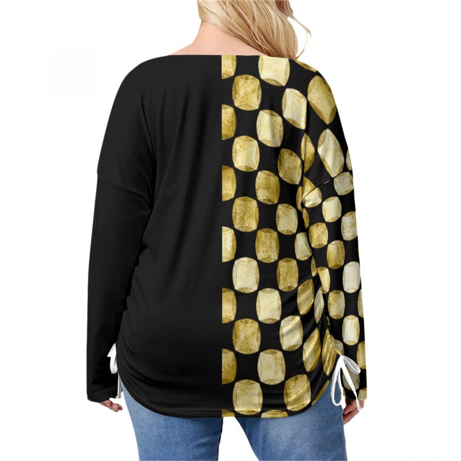 All-Over Print Women’s V-neck T-shirt With Side Drawstring(Plus Size) - Image 4