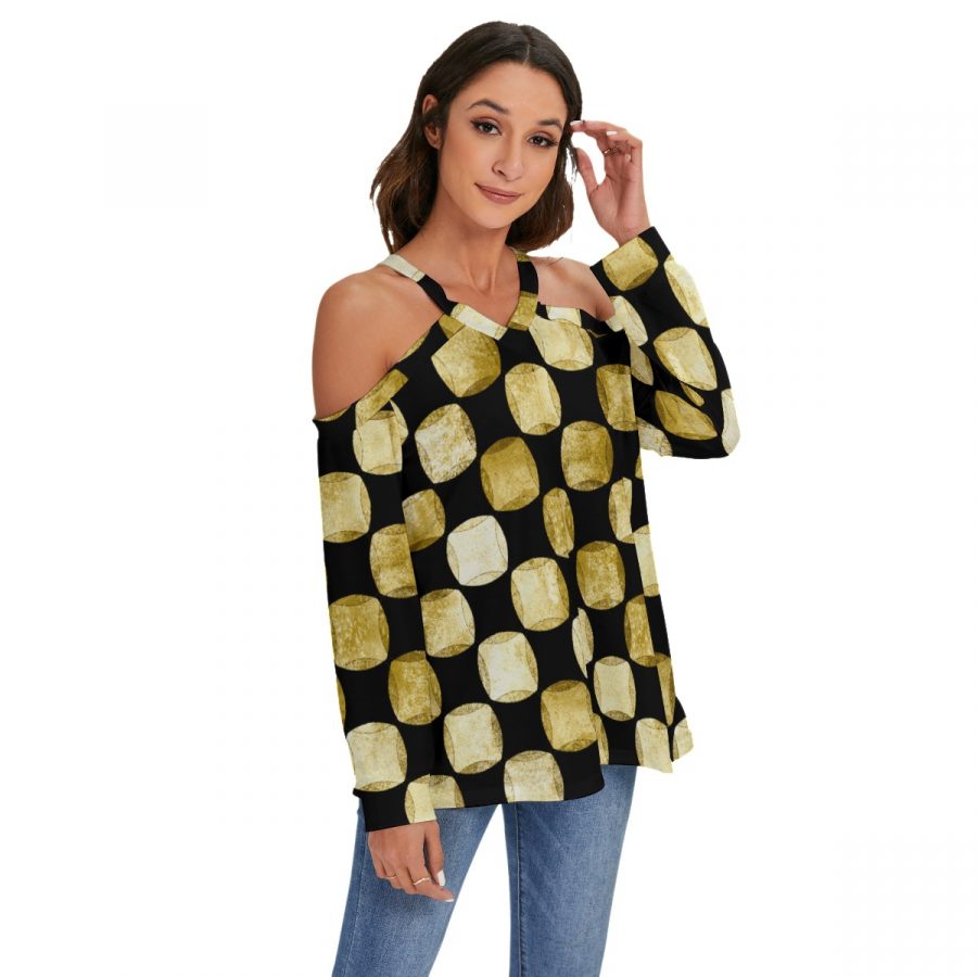 All-Over Print Women's V-neck Cold-shoulder Blouse - Image 2