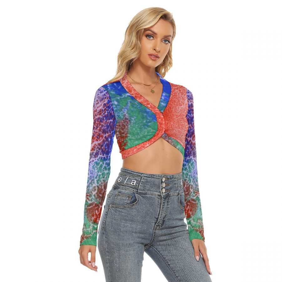 All-Over Print Women's Crop Top With Button Closure - Image 3