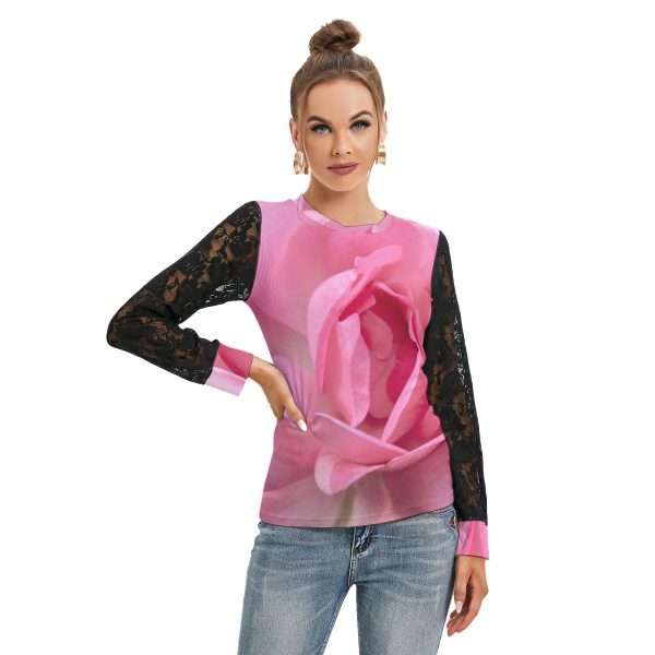 All-Over Print Women's T-shirt And Sleeve With Black Lace