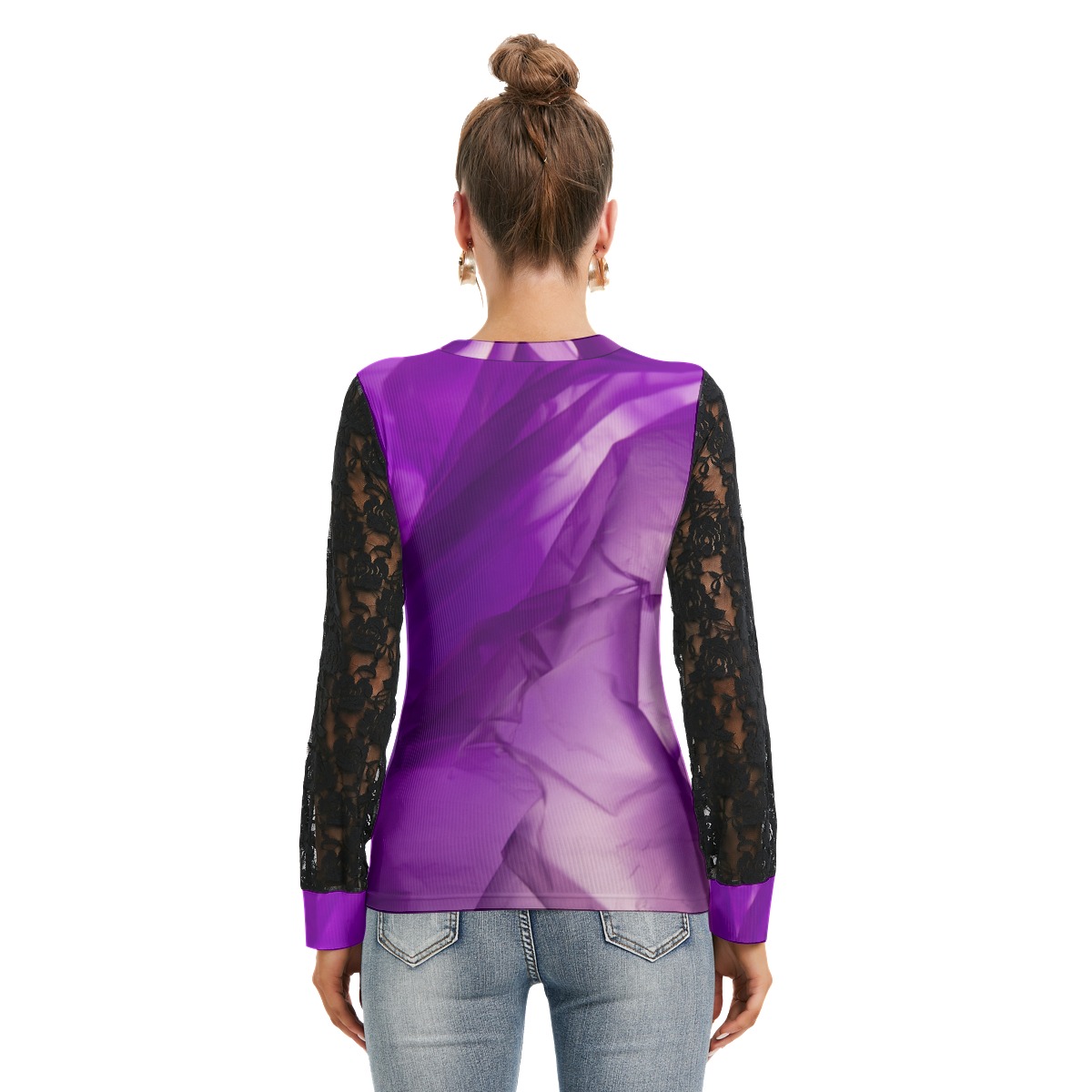 All-Over Print Women's T-shirt And Sleeve With Black Lace - Image 4