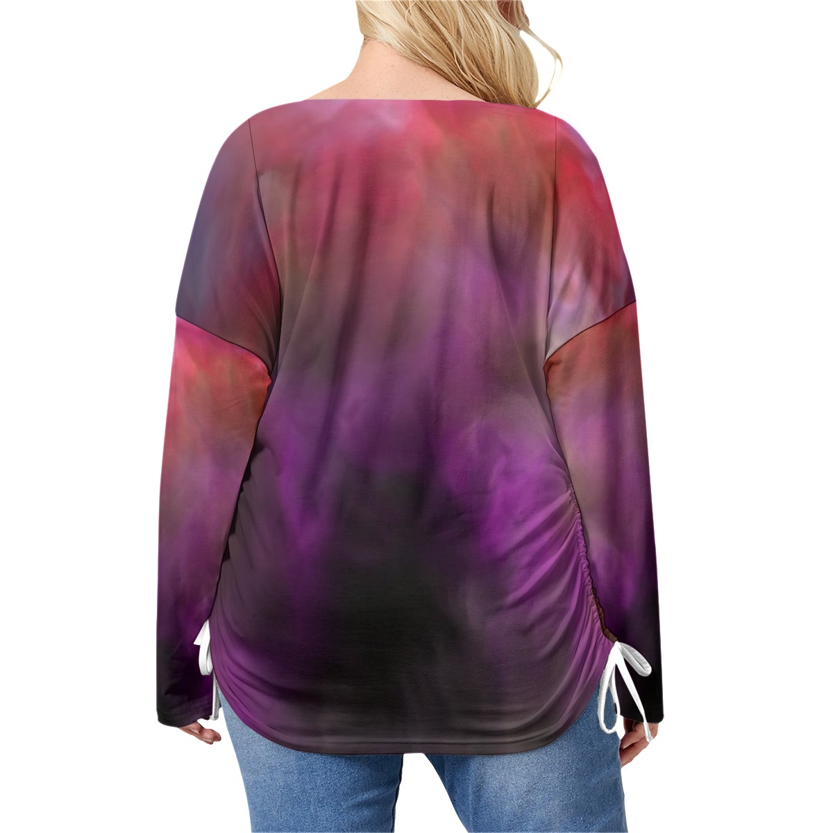 All-Over Print Women’s V-neck T-shirt With Side Drawstring(Plus Size) - Image 4