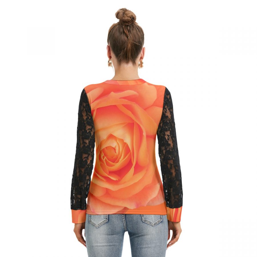 All-Over Print Women's T-shirt And Sleeve With Black Lace - Image 4