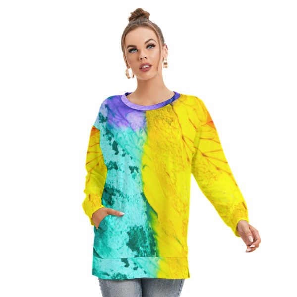 All-Over Print Women's Side Split O-neck Sweatshirt
