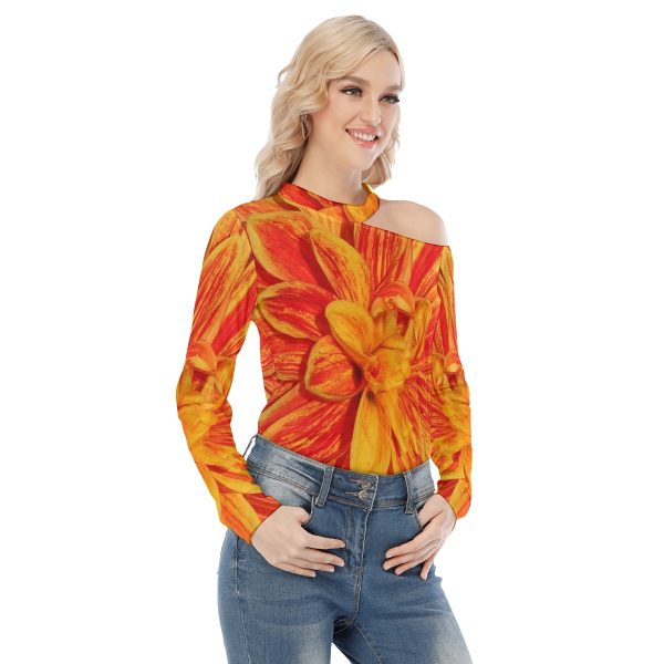 All-Over Print Women's Off-shoulder Knitted Long-Sleeves T-shirt