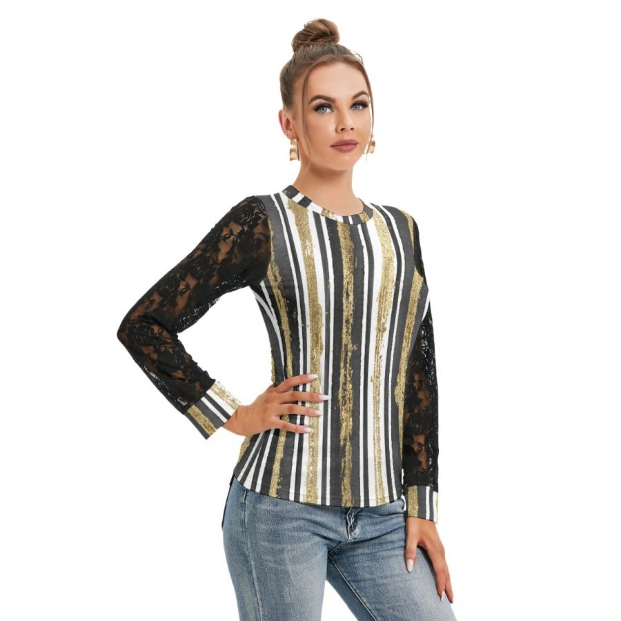 All-Over Print Women's T-shirt And Sleeve With Black Lace - Image 3