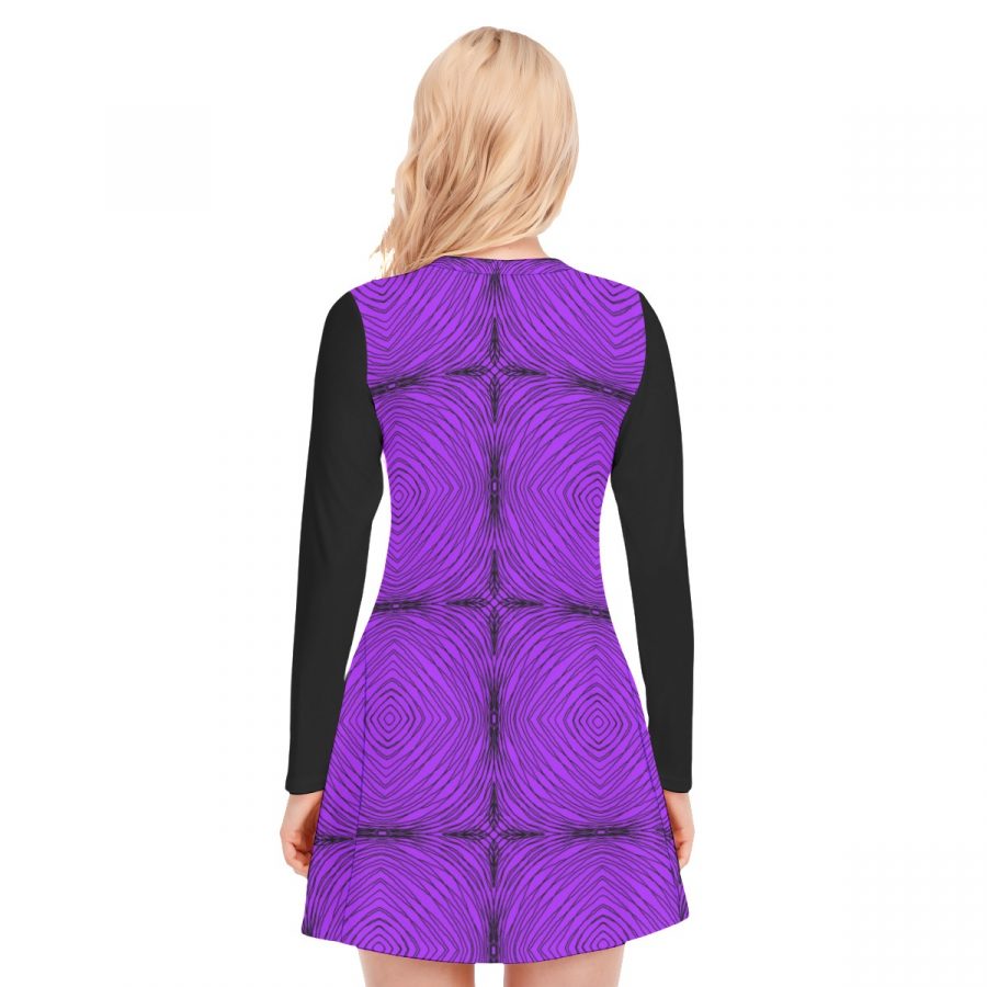 All-Over Print Women's V-neck Long Sleeve Dress - Image 4