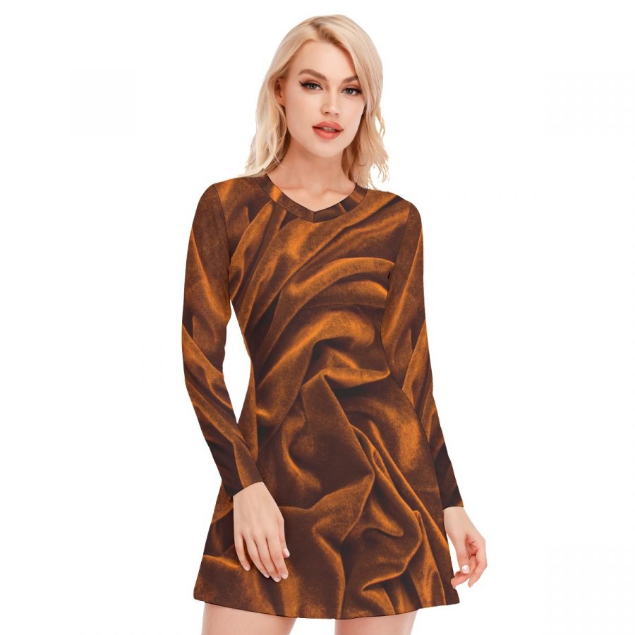 All-Over Print Women's V-neck Long Sleeve Dress - Image 2