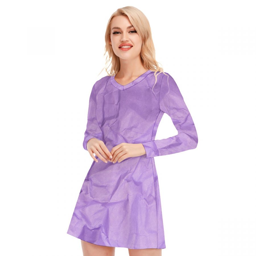 All-Over Print Women's V-neck Long Sleeve Dress - Image 3