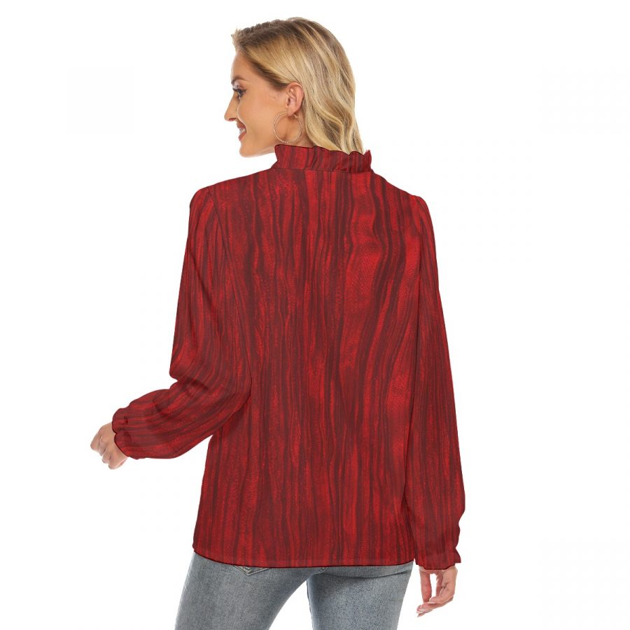 All-Over Print Women's Pleated Collar V-neck Shirt - Image 4