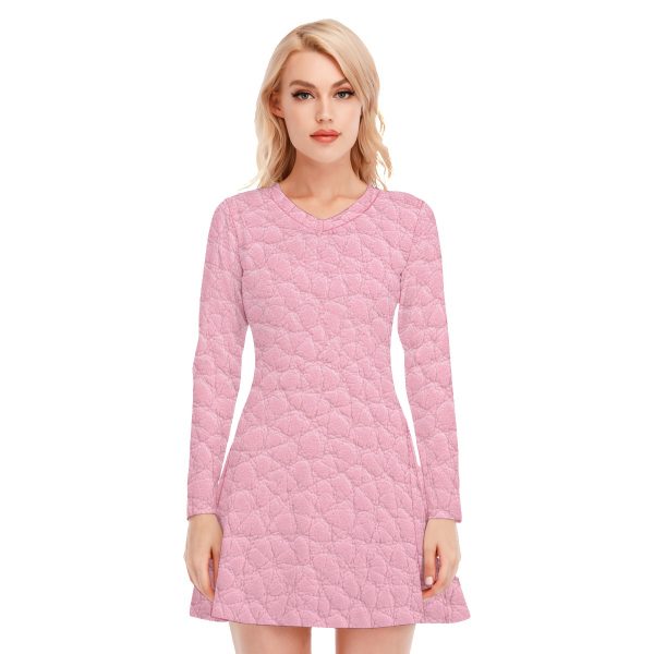 All-Over Print Women's V-neck Long Sleeve Dress