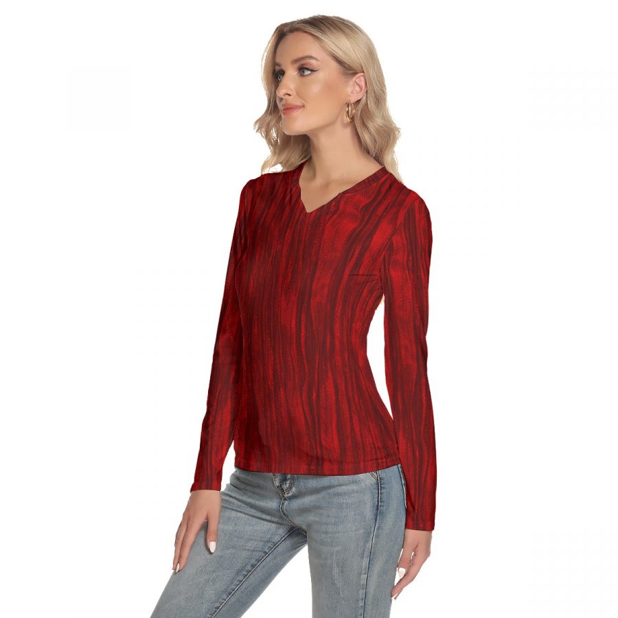 All-Over Print Women's V-Neck Long Sleeves T-Shirt - Image 3