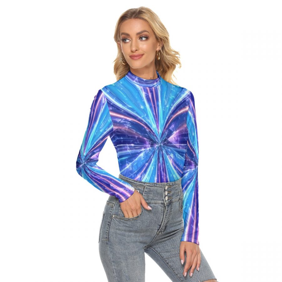 All Over Print Women's Stretchable Turtleneck Top - Image 2