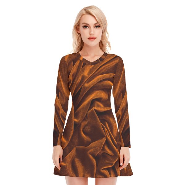 All-Over Print Women's V-neck Long Sleeve Dress