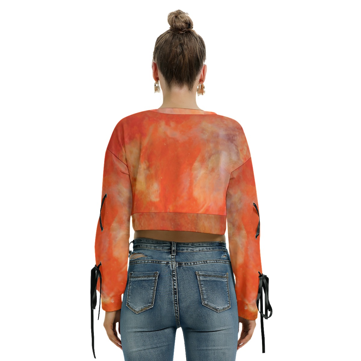 All-Over Print Women's Long Sleeve Cropped Sweatshirt With Lace up - Image 4