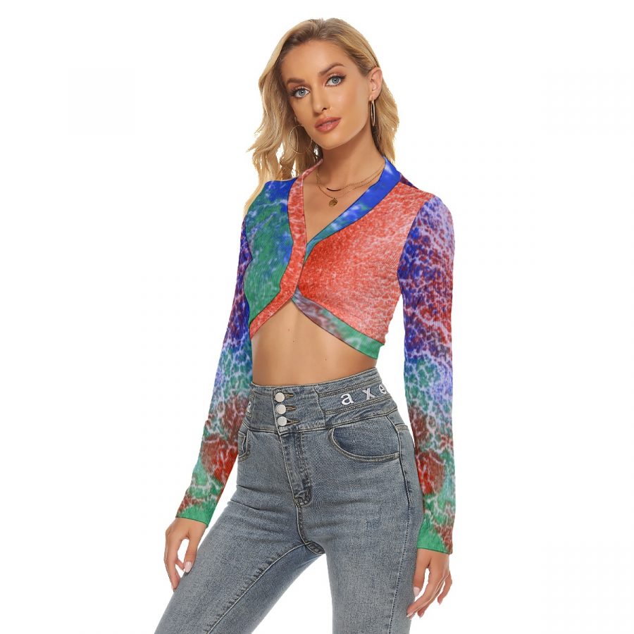 All-Over Print Women's Crop Top With Button Closure - Image 2