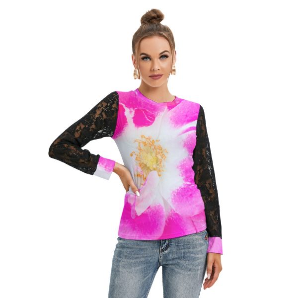 All-Over Print Women's T-shirt And Sleeve With Black Lace