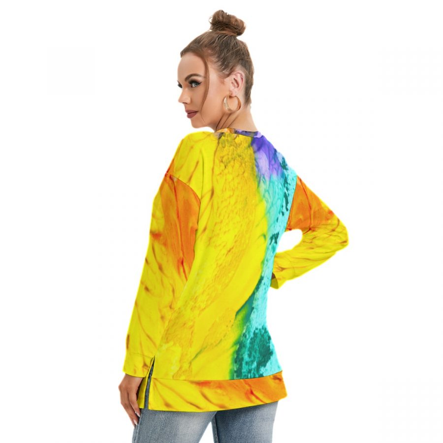 All-Over Print Women's Side Split O-neck Sweatshirt - Image 4