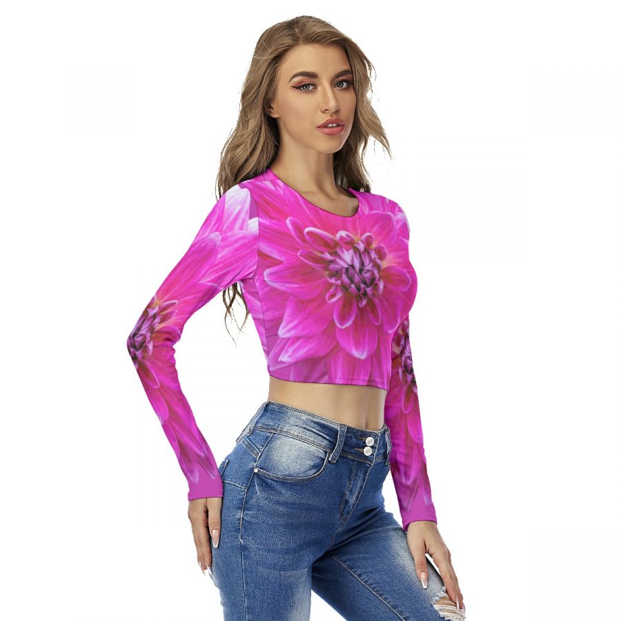 All-Over Print Women's Round Neck Crop Top T-Shirt - Image 2