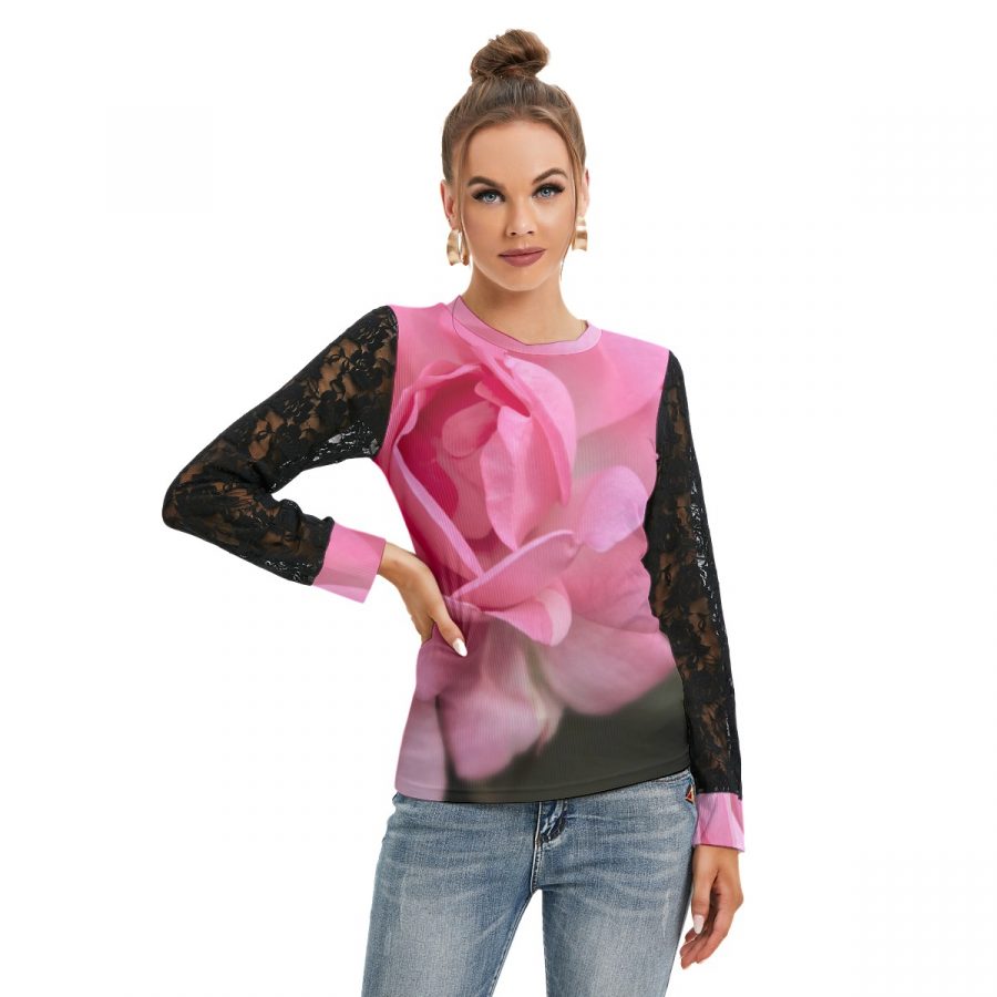 All-Over Print Women's T-shirt And Sleeve With Black Lace