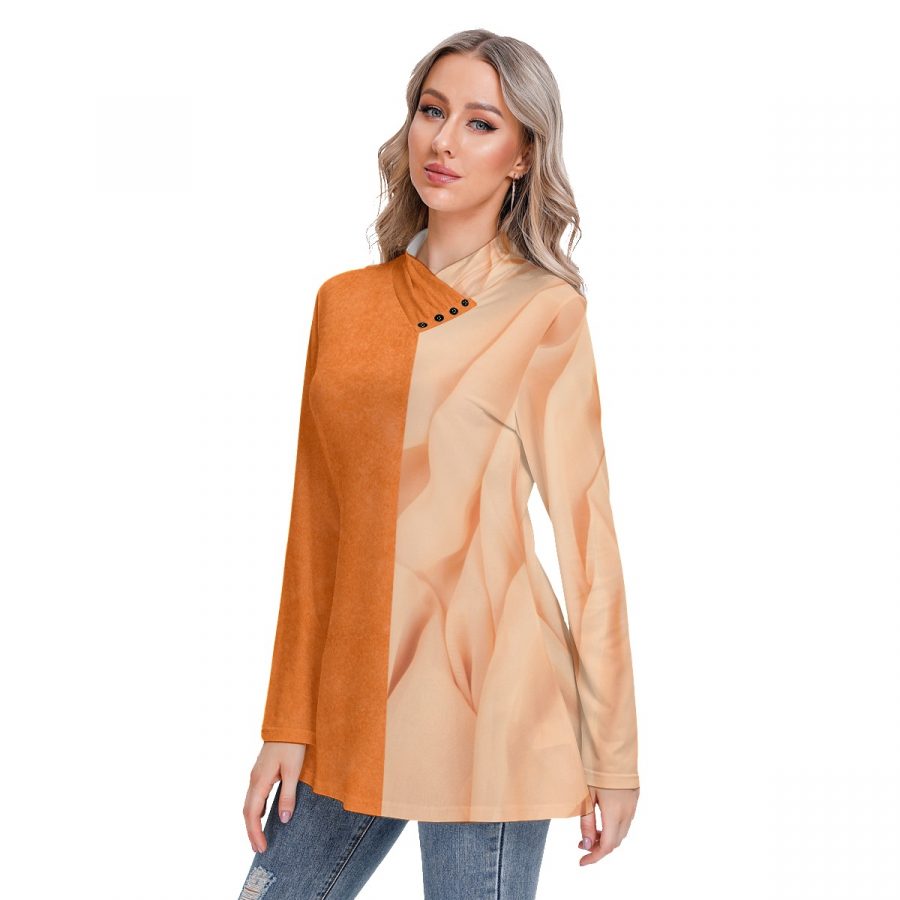 All-Over Print Women's Long-sleeved Heap-neck Slim Casual Tunic Blouse - Image 2