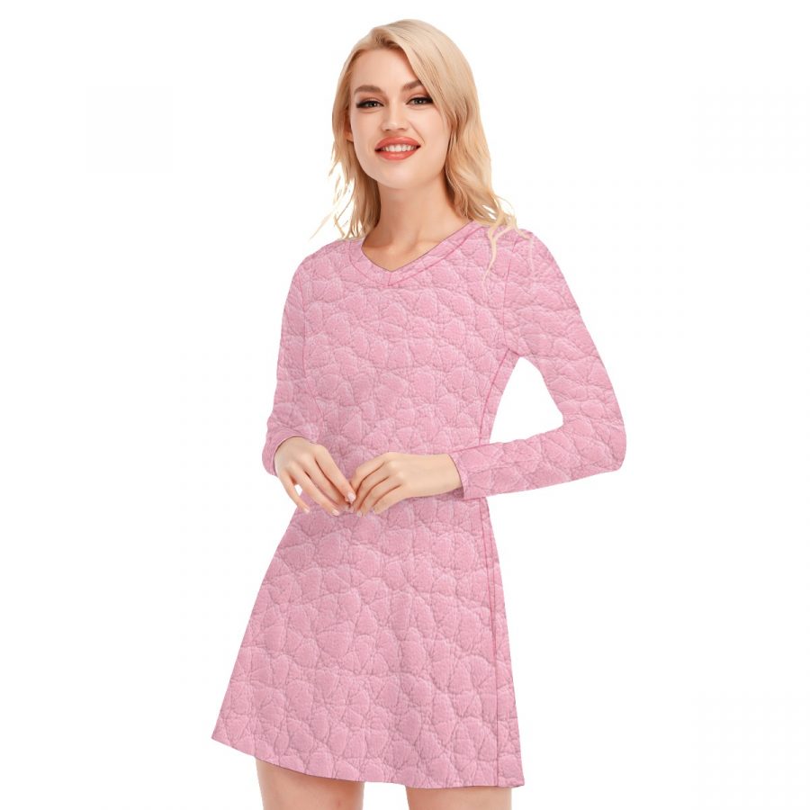 All-Over Print Women's V-neck Long Sleeve Dress - Image 3