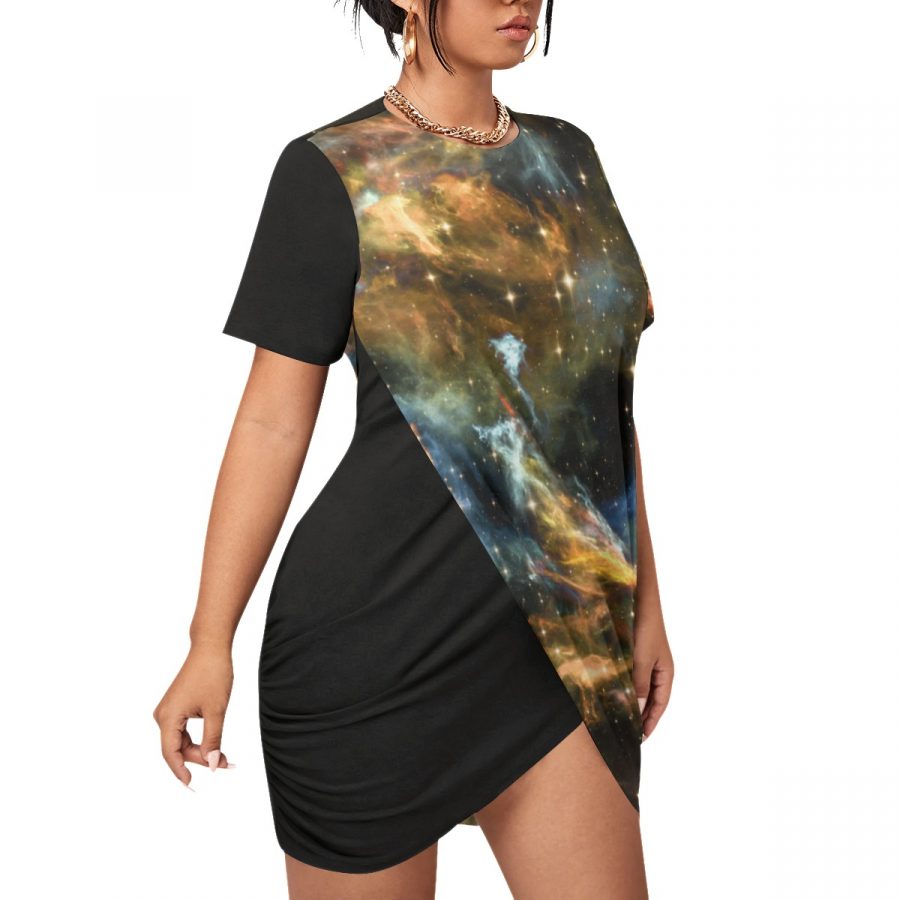 All-Over Print Women’s Stacked Hem Dress With Short Sleeve（Plus Size） - Image 2