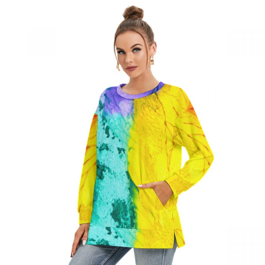 All-Over Print Women's Side Split O-neck Sweatshirt - Image 3
