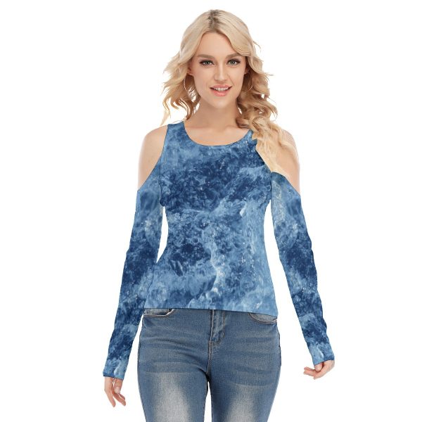 All-Over Print Women's Cold Shoulder Round Neck Long Sleeves Blouse