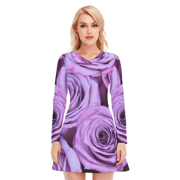 All-Over Print Women's V-neck Long Sleeve Dress