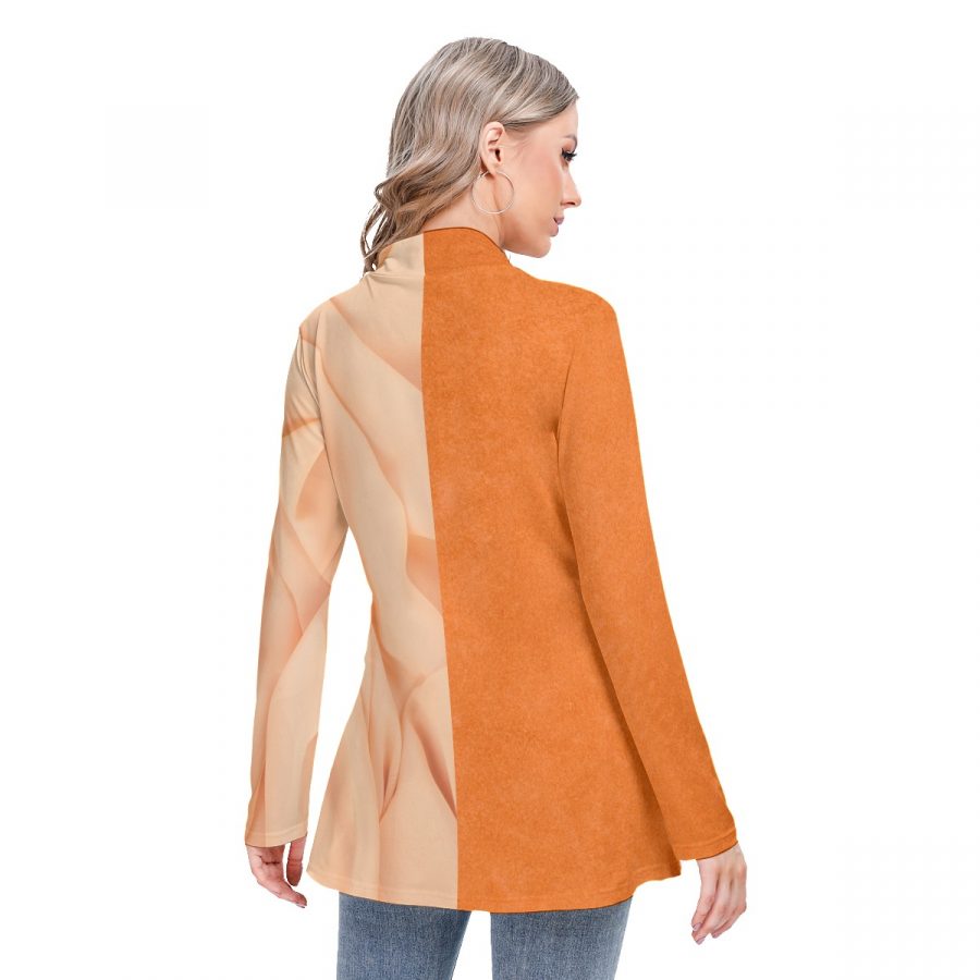 All-Over Print Women's Long-sleeved Heap-neck Slim Casual Tunic Blouse - Image 4