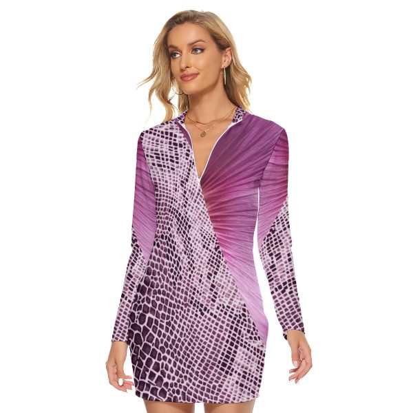 All-Over Print Women's Zip Front Tight Dress