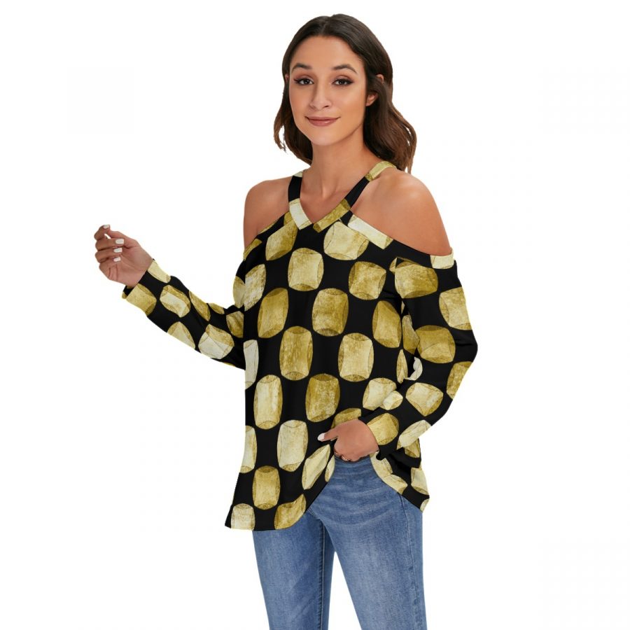 All-Over Print Women's V-neck Cold-shoulder Blouse - Image 3