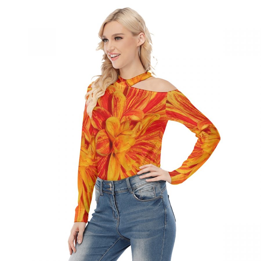 All-Over Print Women's Off-shoulder Knitted Long-Sleeves T-shirt - Image 2