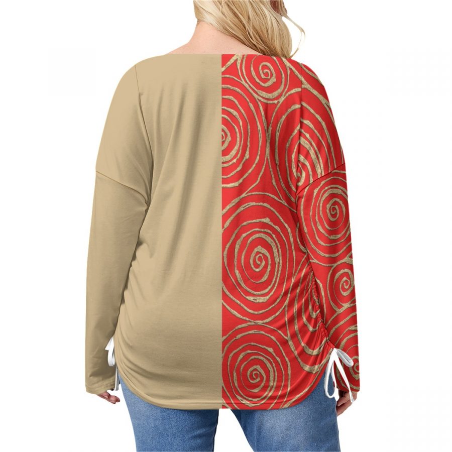 All-Over Print Women’s V-neck T-shirt With Side Drawstring(Plus Size) - Image 4