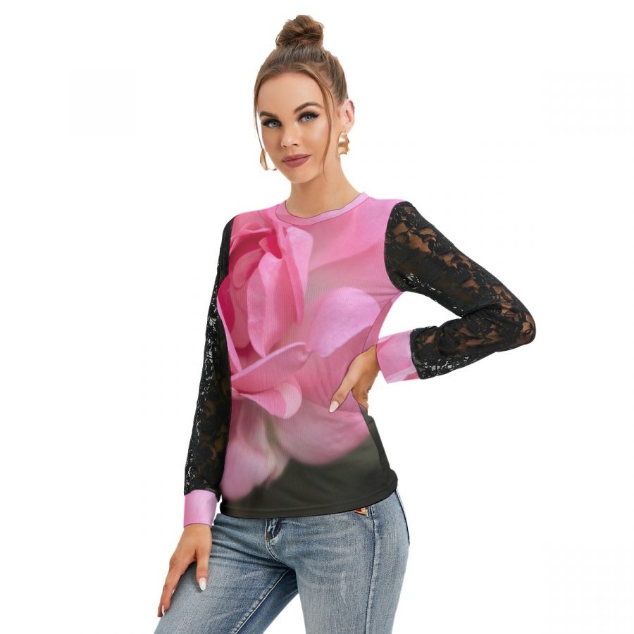 All-Over Print Women's T-shirt And Sleeve With Black Lace - Image 2