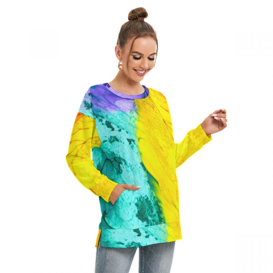 All-Over Print Women's Side Split O-neck Sweatshirt - Image 2