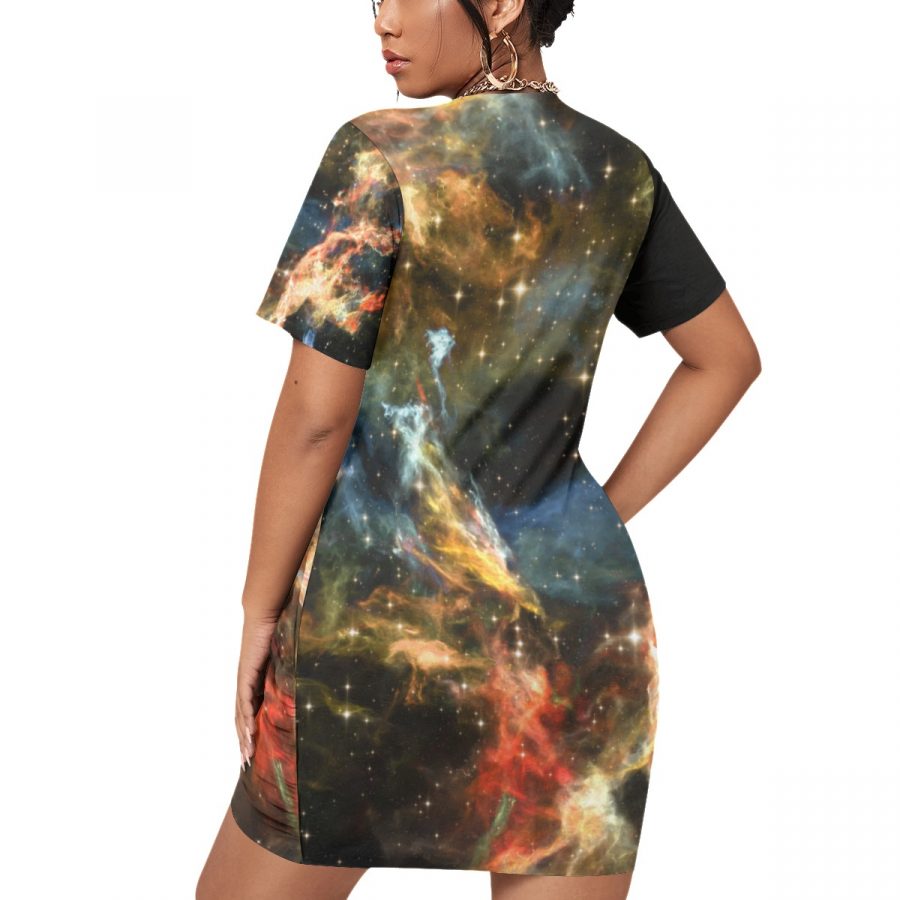 All-Over Print Women’s Stacked Hem Dress With Short Sleeve（Plus Size） - Image 4