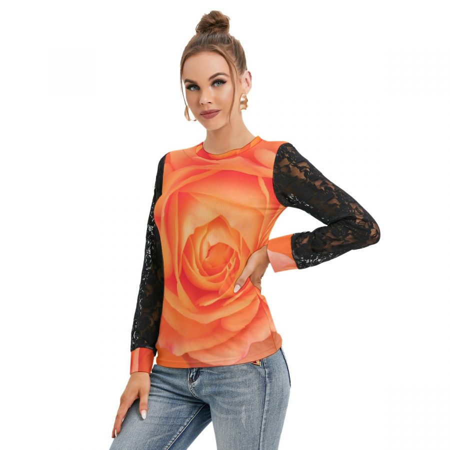All-Over Print Women's T-shirt And Sleeve With Black Lace - Image 2