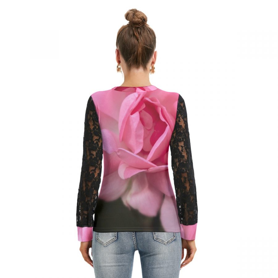 All-Over Print Women's T-shirt And Sleeve With Black Lace - Image 4