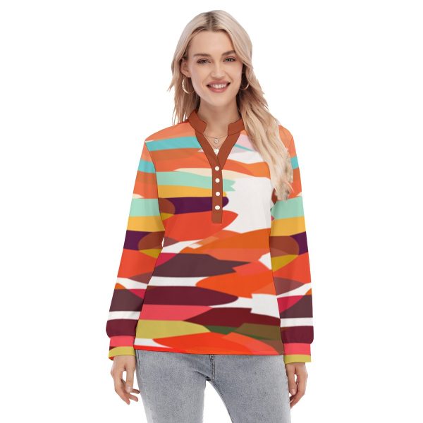 All-Over Print Women's Long Sleeve Blouse With Button Closure