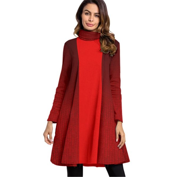 All-Over Print Women's High Neck Dress With Long Sleeve