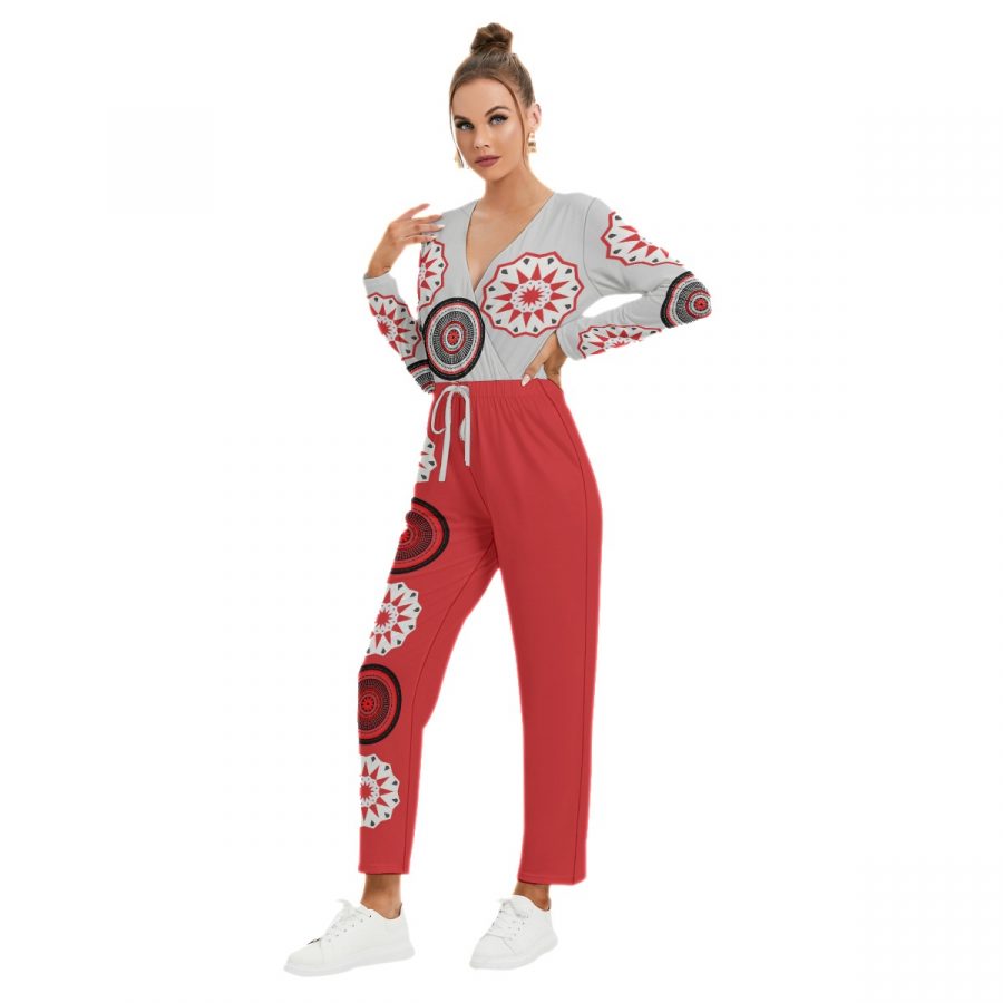 All-Over Print Women's V-neck High Waist Jumpsuit - Image 3