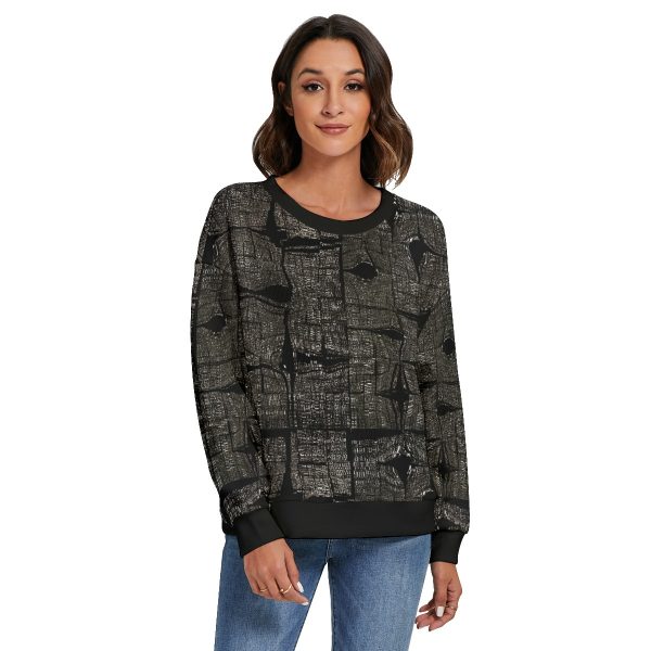 All-Over Print Women's O-neck Imitation Knitted Sweater With Drop-shoulder