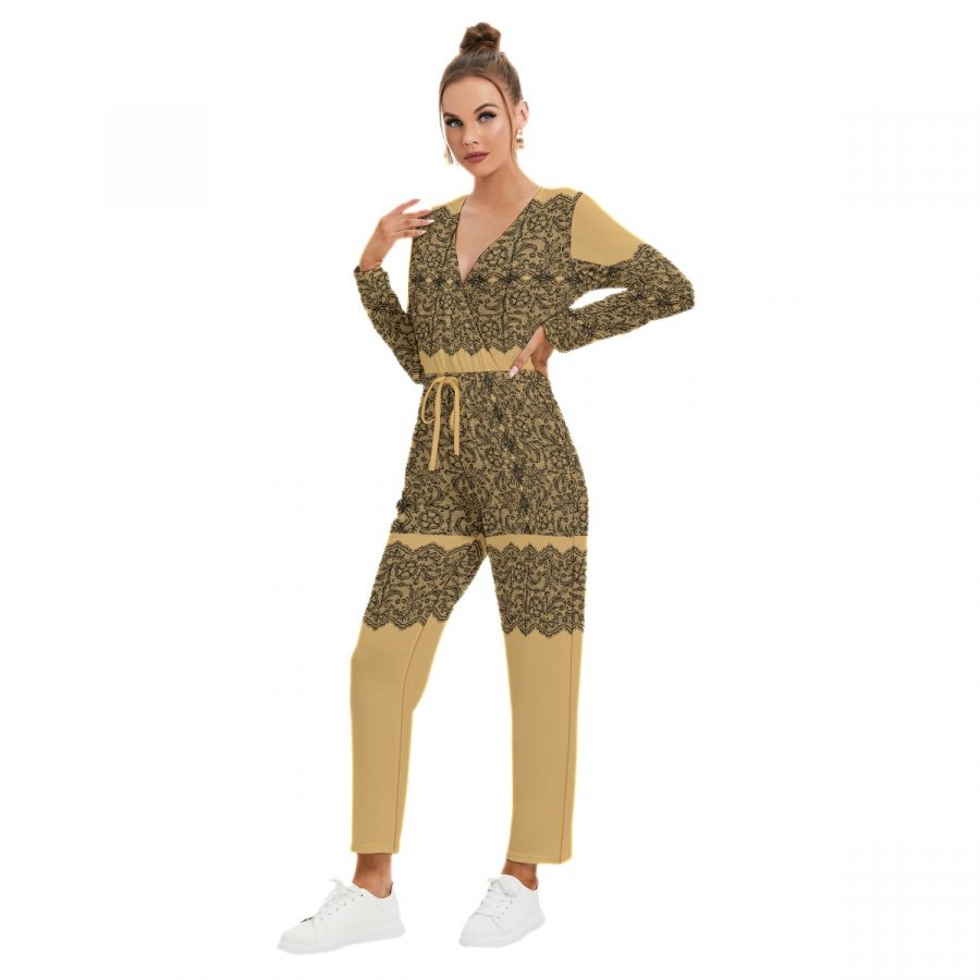 All-Over Print Women's V-neck High Waist Jumpsuit - Image 3