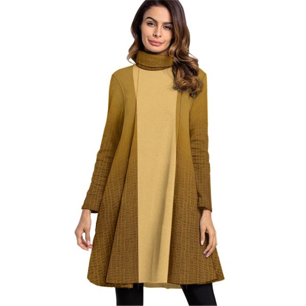 All-Over Print Women's High Neck Dress With Long Sleeve