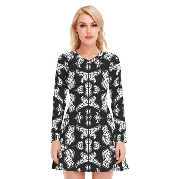 All-Over Print Women's V-neck Long Sleeve Dress