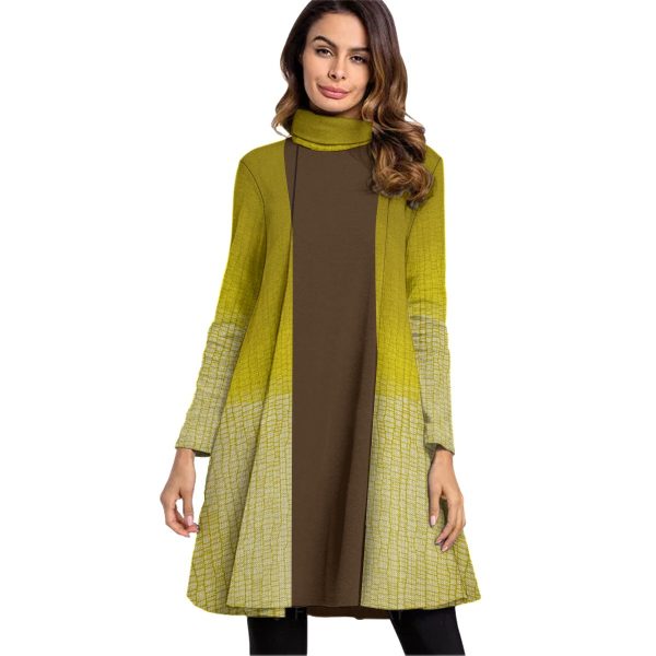 All-Over Print Women's High Neck Dress With Long Sleeve
