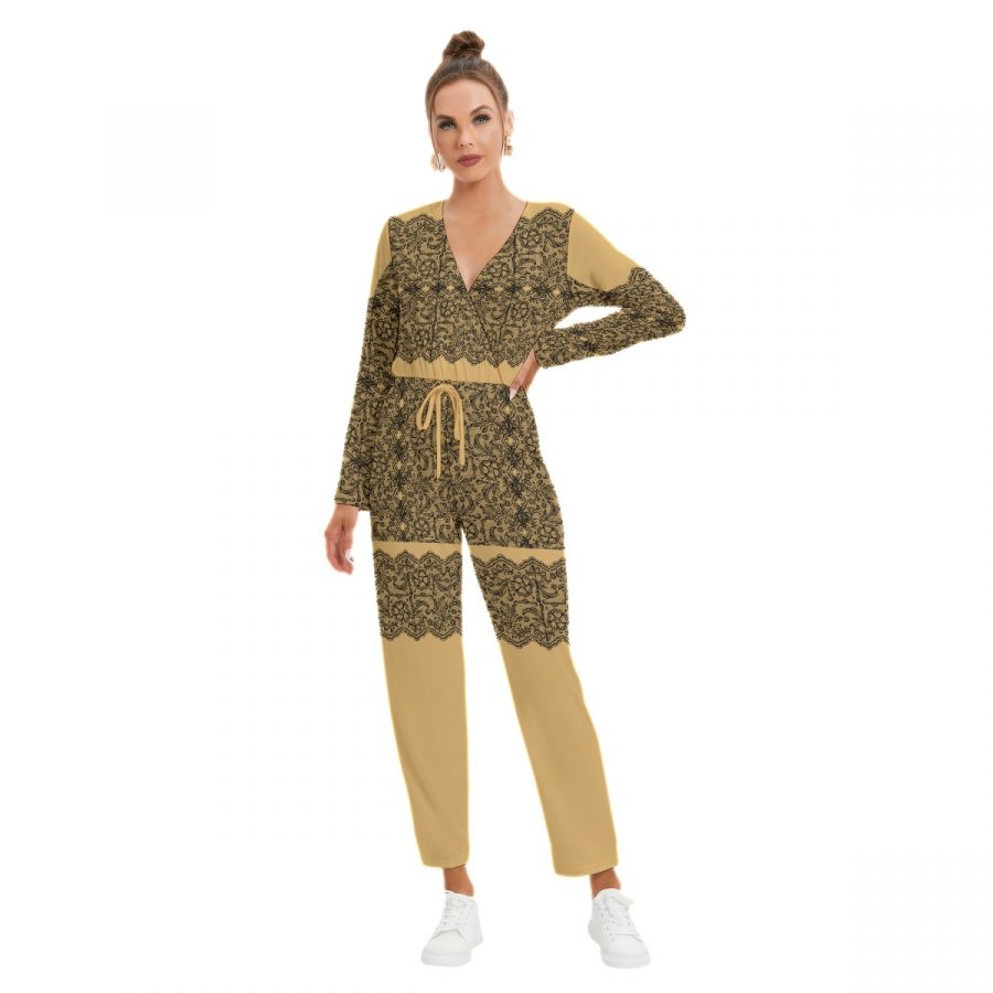 All-Over Print Women's V-neck High Waist Jumpsuit
